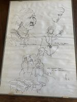 BurmOriginale Zeichnung von 1970, gerahmt, aus Burma/Myanmar