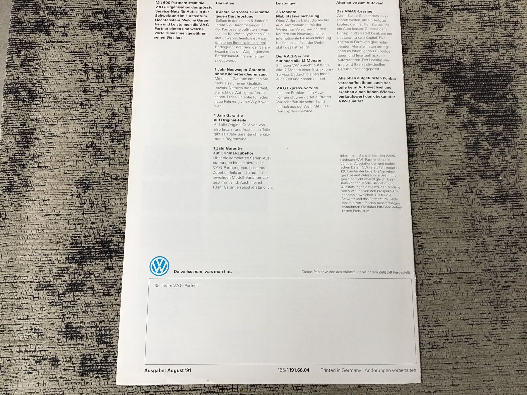 VW Documents: VW Multivan Verkaufsprospekt 8 Seiten August 1991 – D'occasion à Scherzingen par Starseller62 6