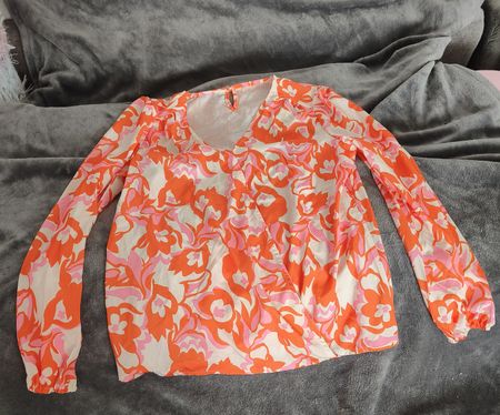 Damen Bluse mit Blumenmuster – Pink/Orange – Gr. S
