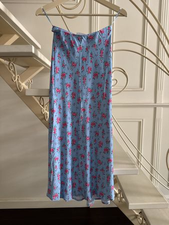Floral Print Slip Dress Light Blue Size S