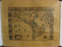 Antike Weltkarte Americae nova Tabula Leinwand Lithographie