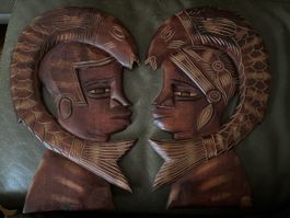 handgeschnitzte Wanddekorationen aus Holz im Stil afrikanisc