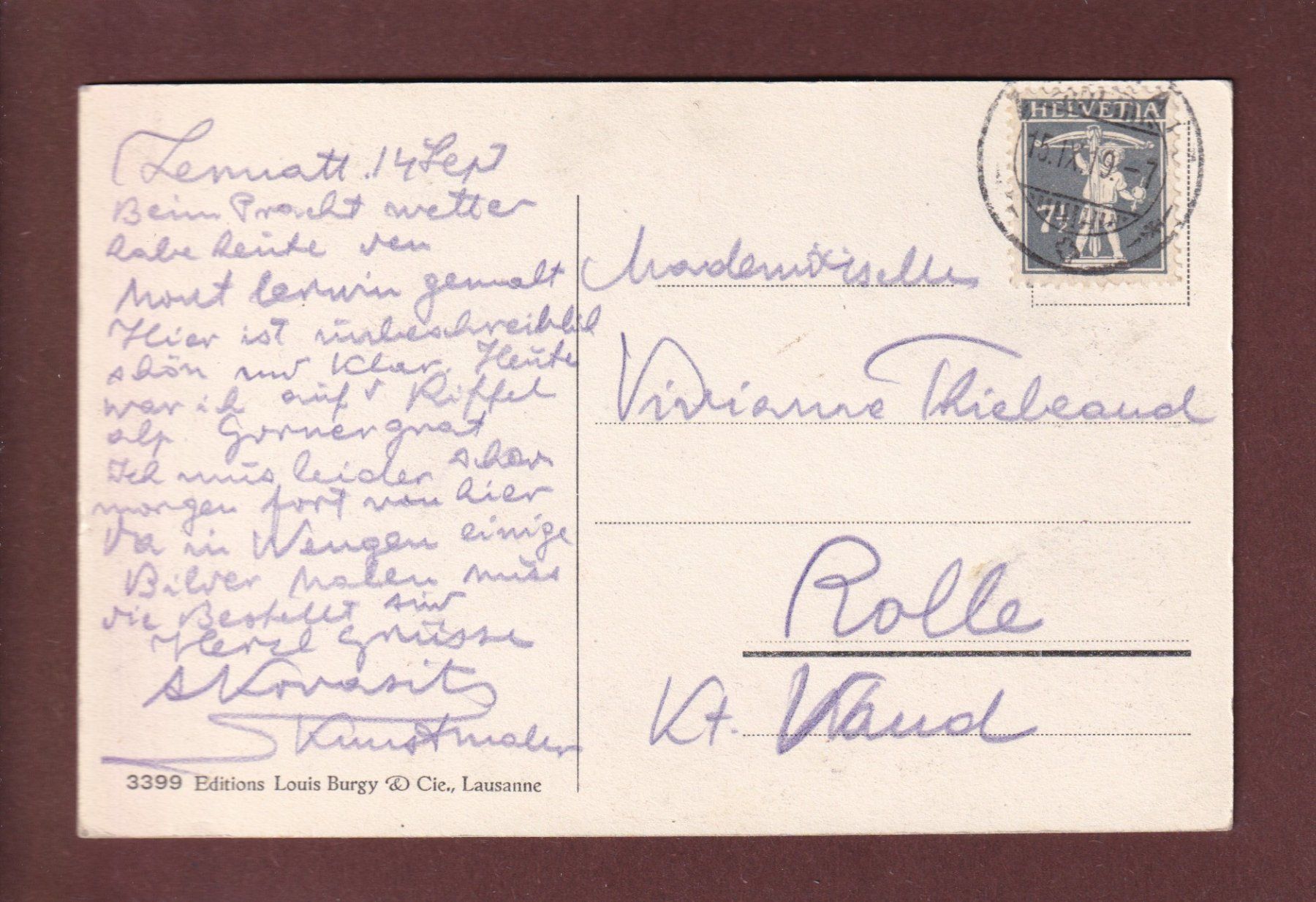 Cartoline postali: BREITHORN - 1919 – Usato da Pully venduto da nicecards 1
