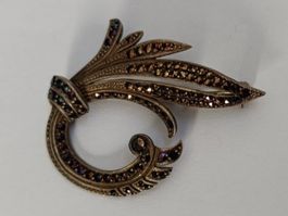 Magnifique Broche Vintage en Argent et Marcassite, Art Deco!