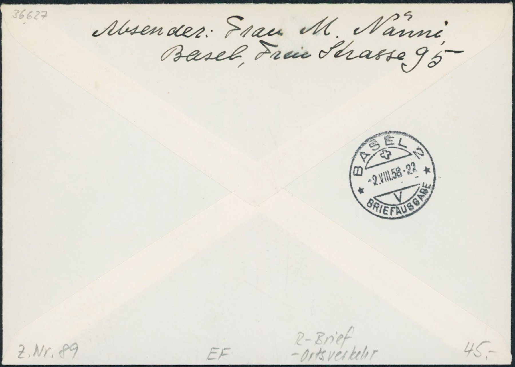 Alle Briefmarken: 1958 - Pro Patria - Brief - EF – Gebraucht aus Schindellegi von leecollect 1
