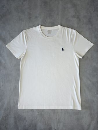 T-shirt Ralph Lauren blanc logo brodé bleu marine - M #22