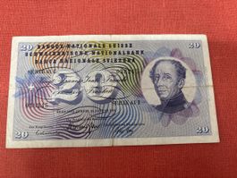 Seltene 20 Franken Banknote Serie 61 I von 1969