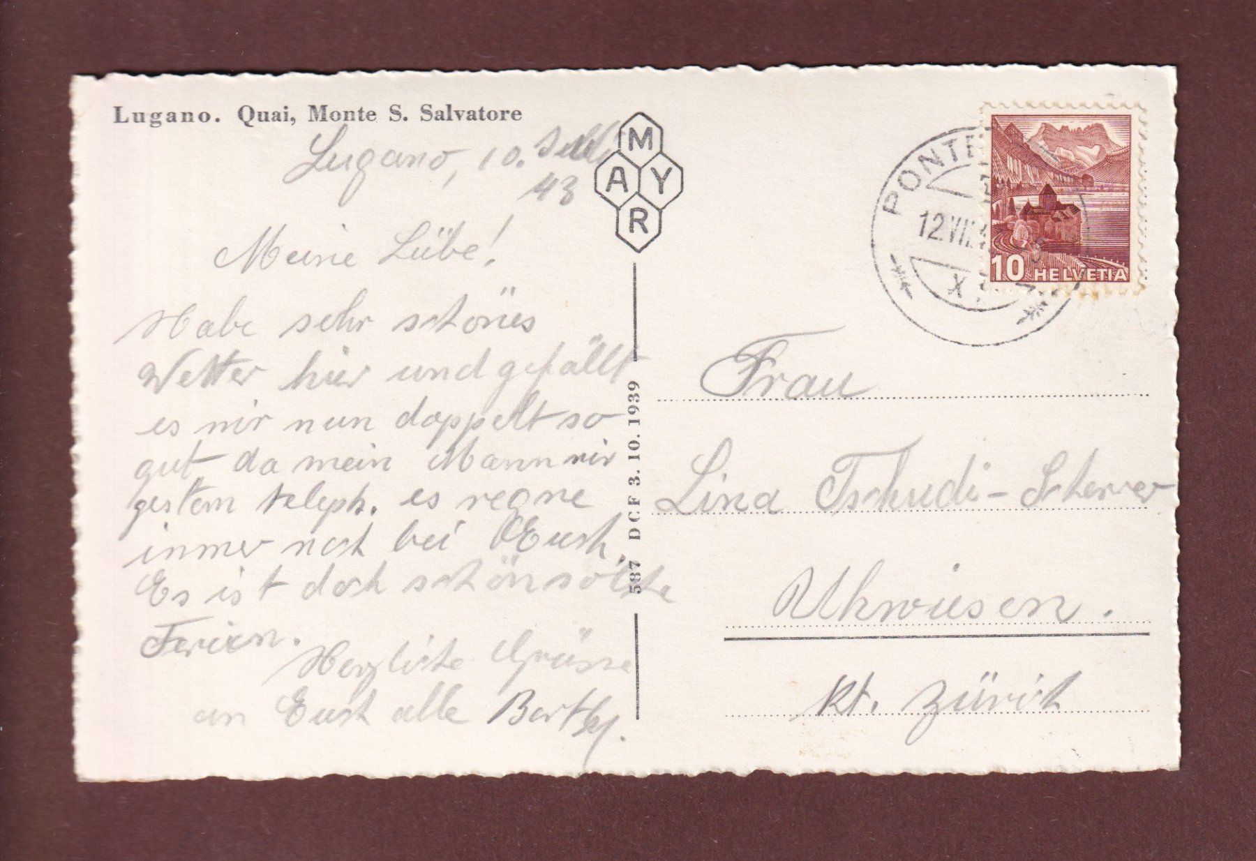 Cartoline postali: LUGANO - Quai - 1943 – Usato da Pully venduto da nicecards-shop 1