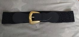 Ceinture noire extensible avec boucle dorée/Gürtel schwarz