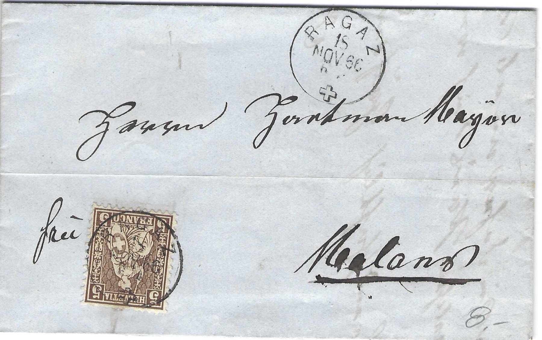 Tutti i francobolli: Faltbrief Ragaz - Malans 1866 – Usato da Wildhaus venduto da Brunphil