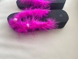 SUMMERTIME - edle/stylische Perlen Flip-Flops, nero/pink, 41