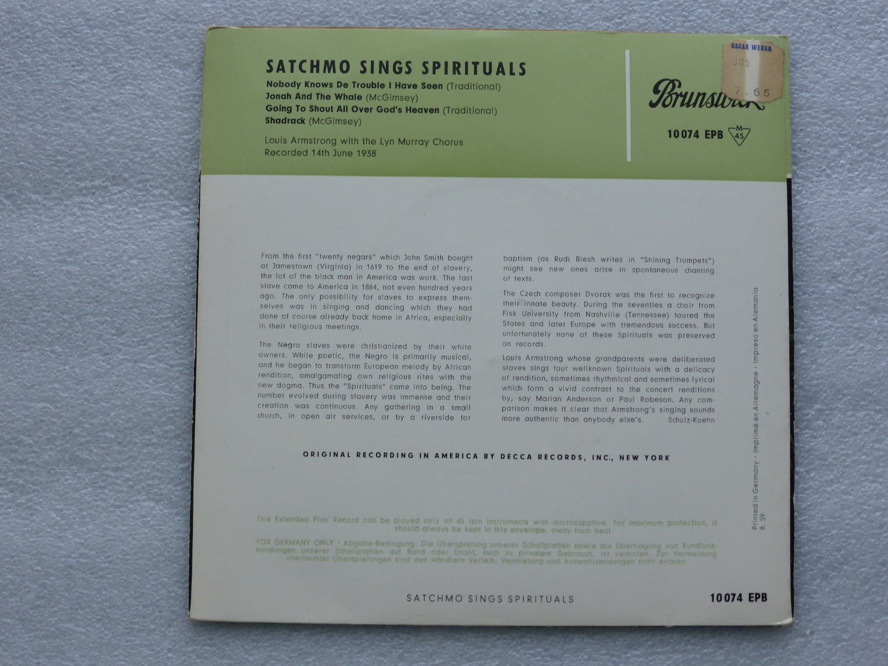Schallplatten: Vinyl Single   EP  LOUIS ARMSTRONG – Gebraucht aus Küssnacht am Rigi von Mondkinder 3