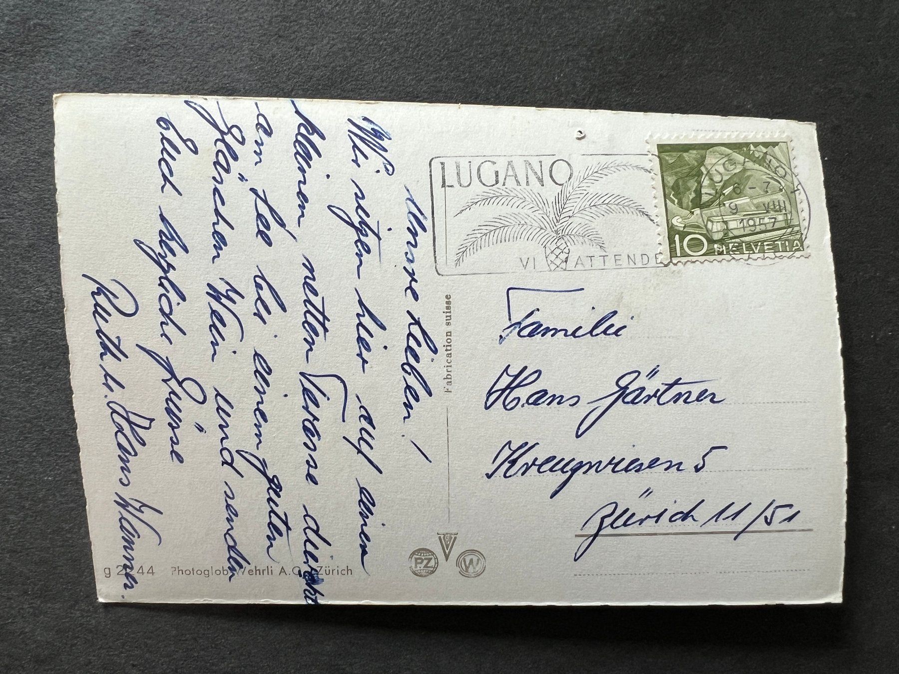 Ansichtskarten: Ansichtskarte Gandrian 1957   (M183) – Gebraucht aus Hinwil von Sidi4 1