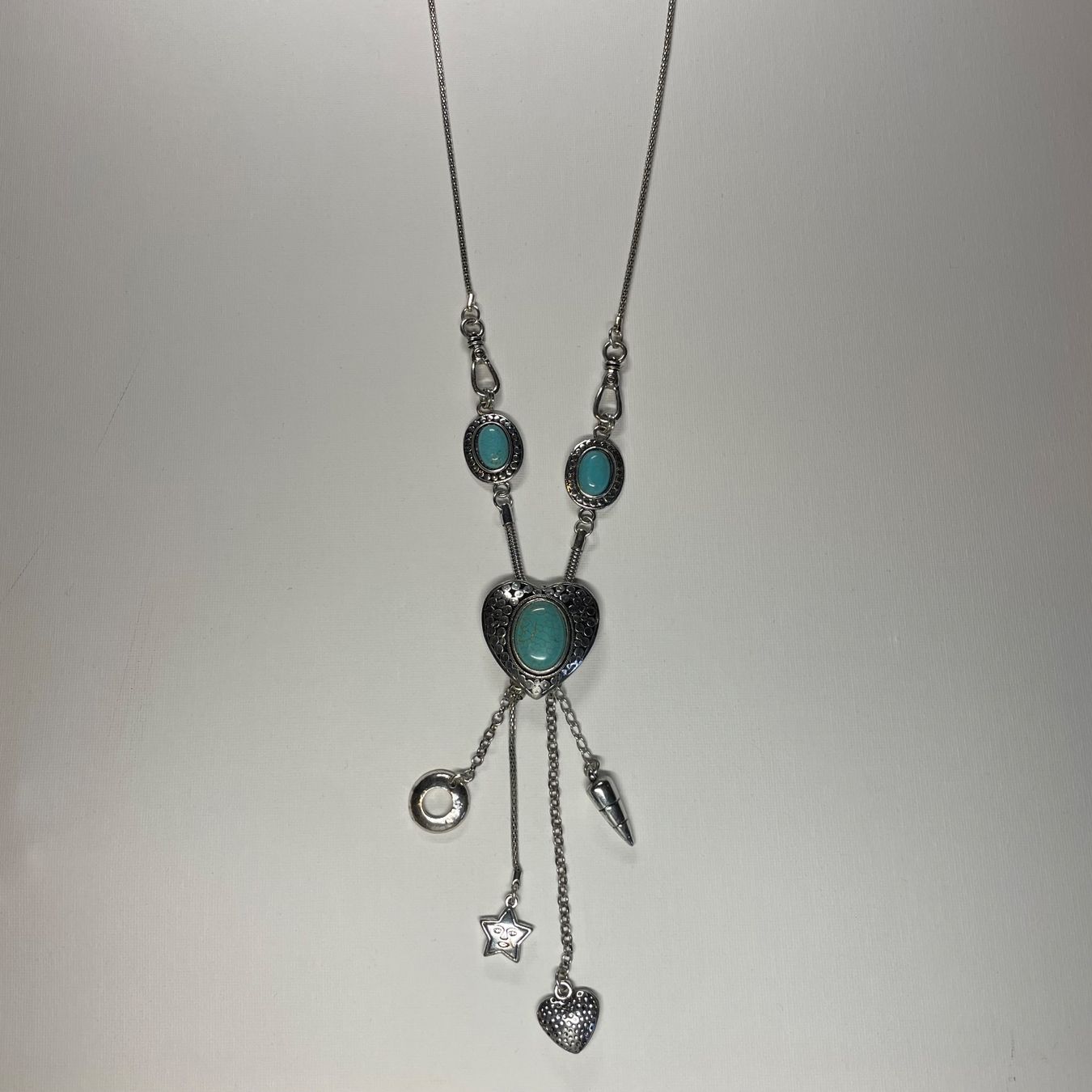 Catenine: Boho Statement Halskette lang Silberoptik Türkis Steine – Usato da Bubikon venduto da SwissSecondLife 2