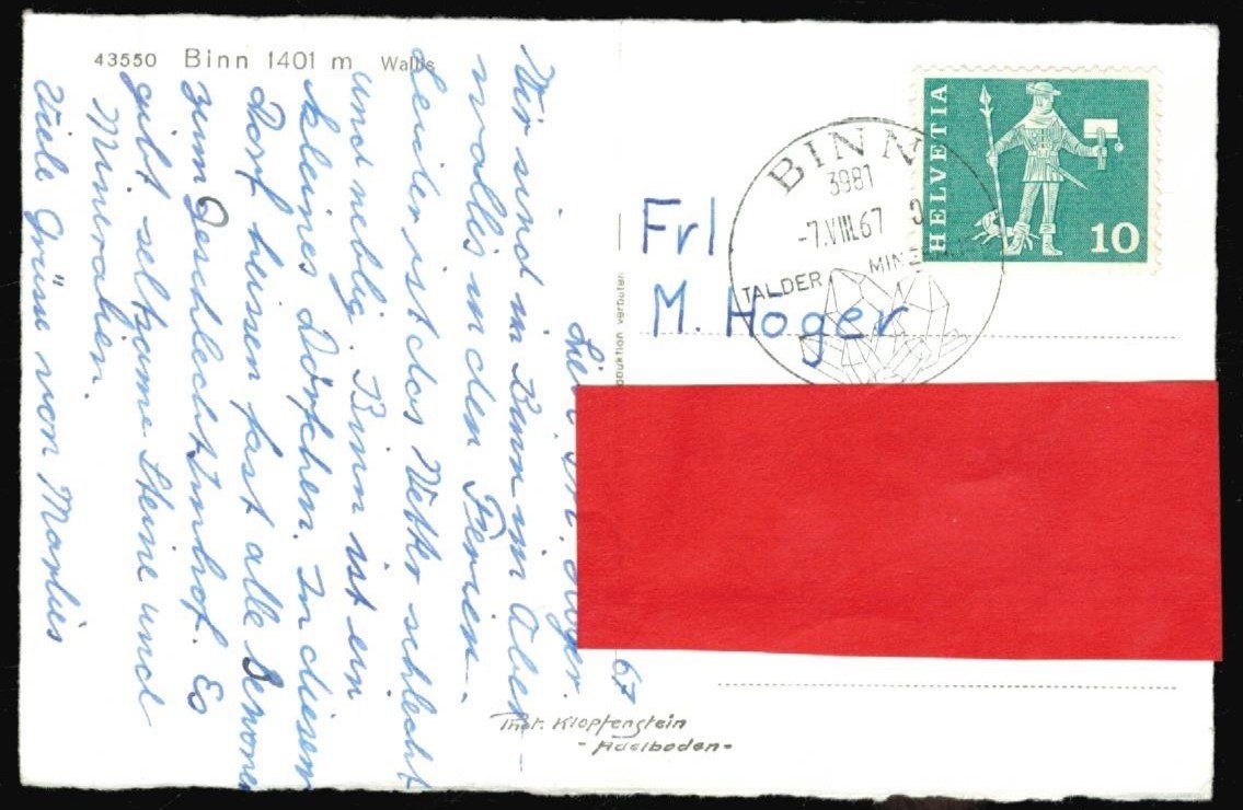 Cartoline postali: AK Binn VS 1967 – Usato da Zürich venduto da Tolima194 1