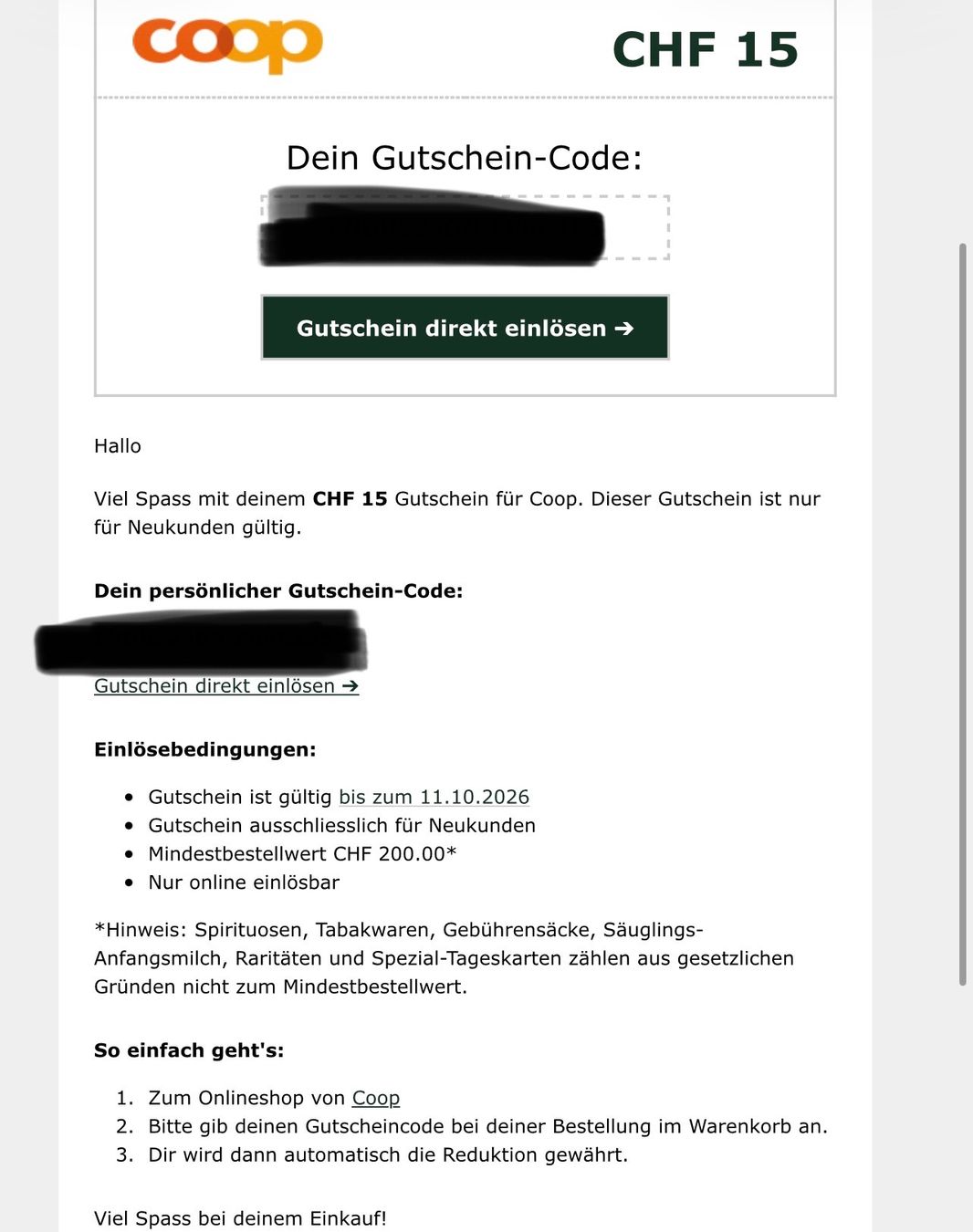 Gutscheine: Coop Rabattcode 15.- – Neu und originalverpackt aus Glattpark(Opfikon) von ste_n99y