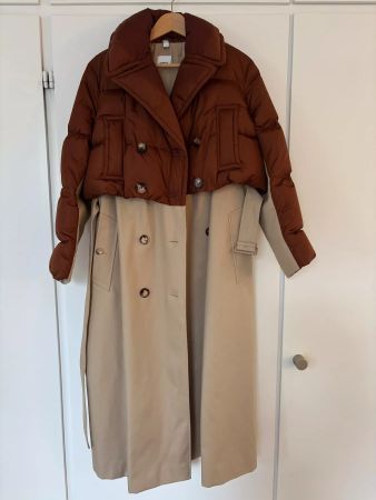 BURBERRY Daunen/Trenchcoat braun/beige oversized 36/38