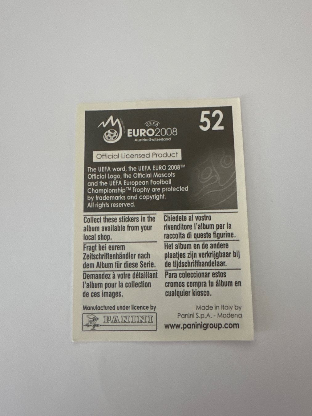 Panini Cartes à collectionner: Panini UEFA EM 2008 Sticker - Nr. 52 – D'occasion à Sulz AG par DealWerk 1