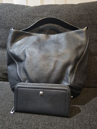 Hochwertige Nevyboot Leder-Handtasche + passendes Portemonna