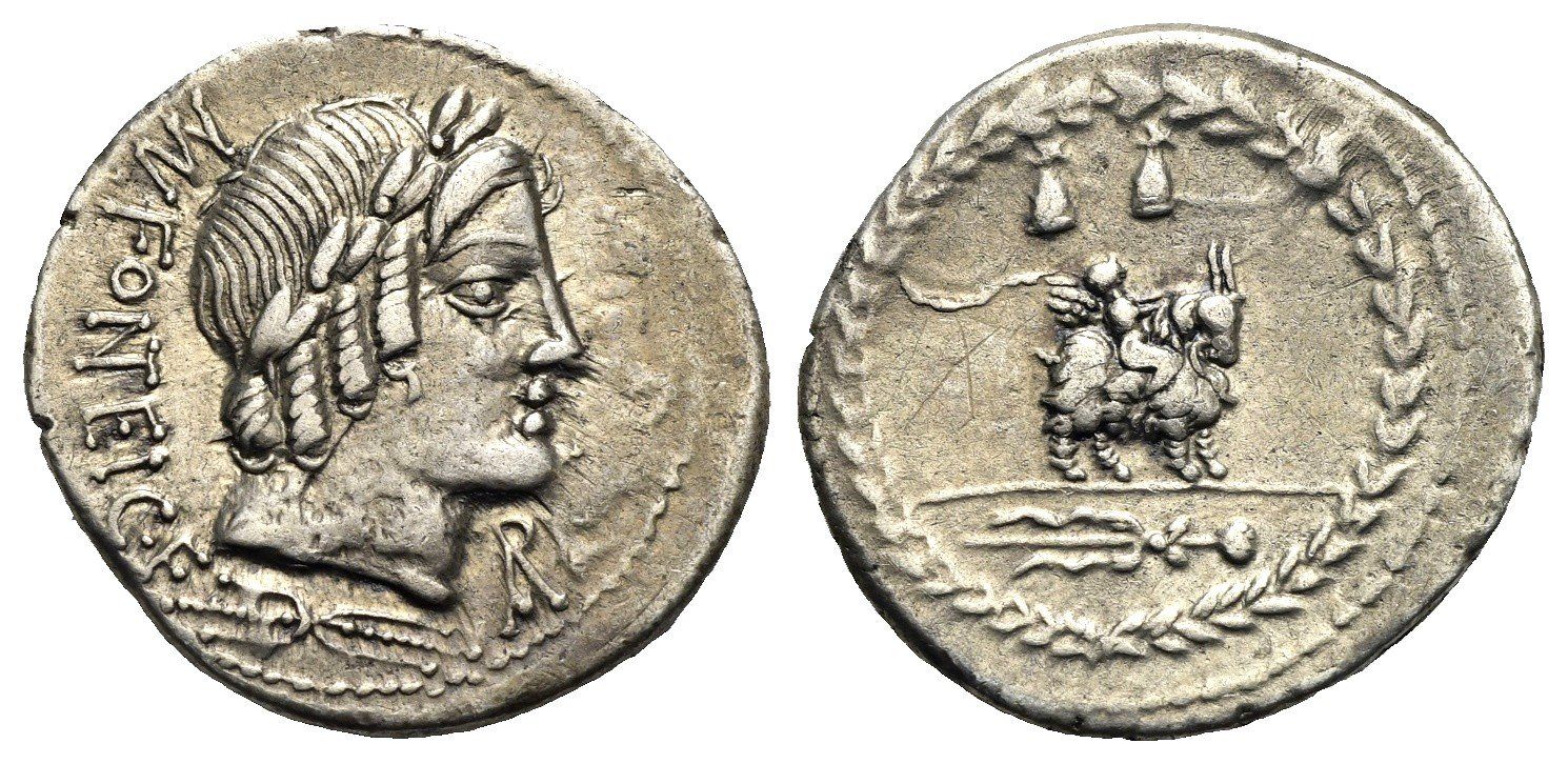 Alle Münzen: Mn. FONTEIUS C.f. AR Denarius (85 BC) – Gebraucht aus La Sarraz von classicworldcoins