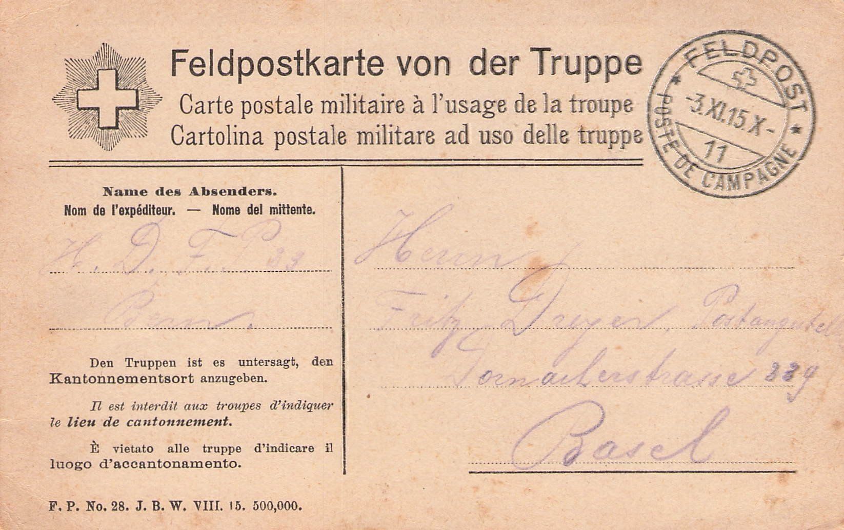 Cartoline postali: Feldpostkarte 1915 – Usato da Reichenburg venduto da ibiza18