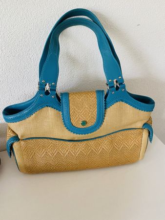 Sommertasche Cole Haan beige blau geflochten