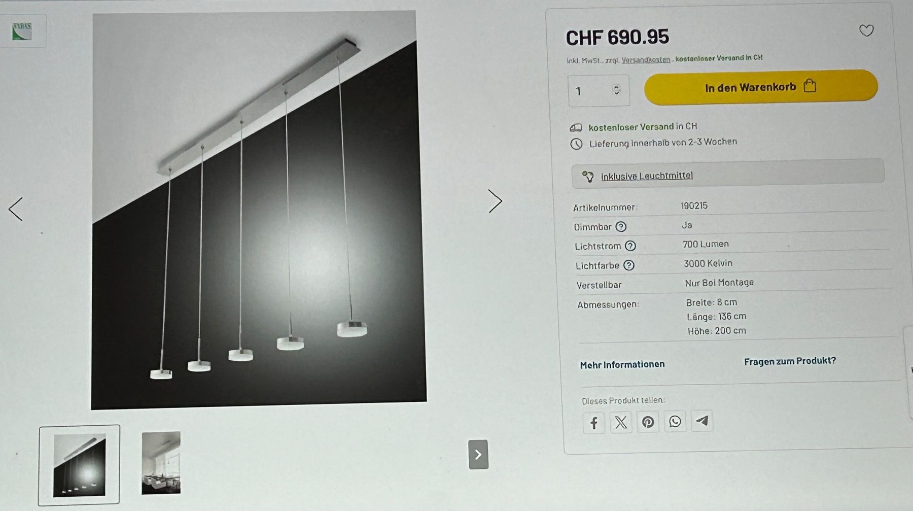 Lampadari & plafoniere: FABAS LUCE, Dunk Pendelleuchte, NEU – Nuovo e nell'imballaggio originale da Le Châble / VS venduto da Ursaban 1