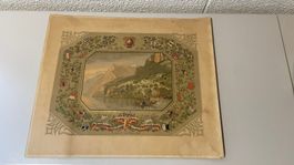Lithografie Rütli (Geheiligter Boden) um 1885 Golddruck Top!