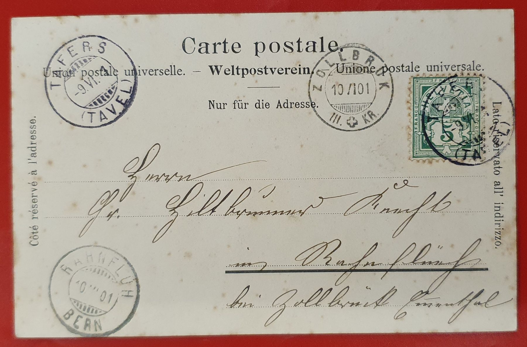 Ansichtskarten: Gruss aus Tafers 1901 – Gebraucht aus Kreuzlingen von Rschweiz1 1