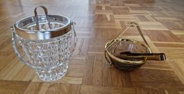 Vintage Eiskübel Zange 60er Jahre Goldrand Schale Art Decor