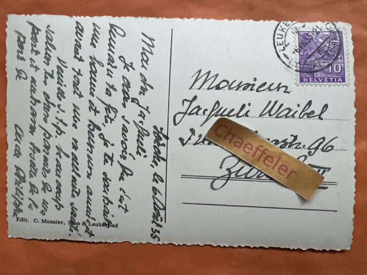 Cartoline postali: 1935 Leukerbad & Balmhorn  – Usato da Zürich venduto da Chaeffeler 1