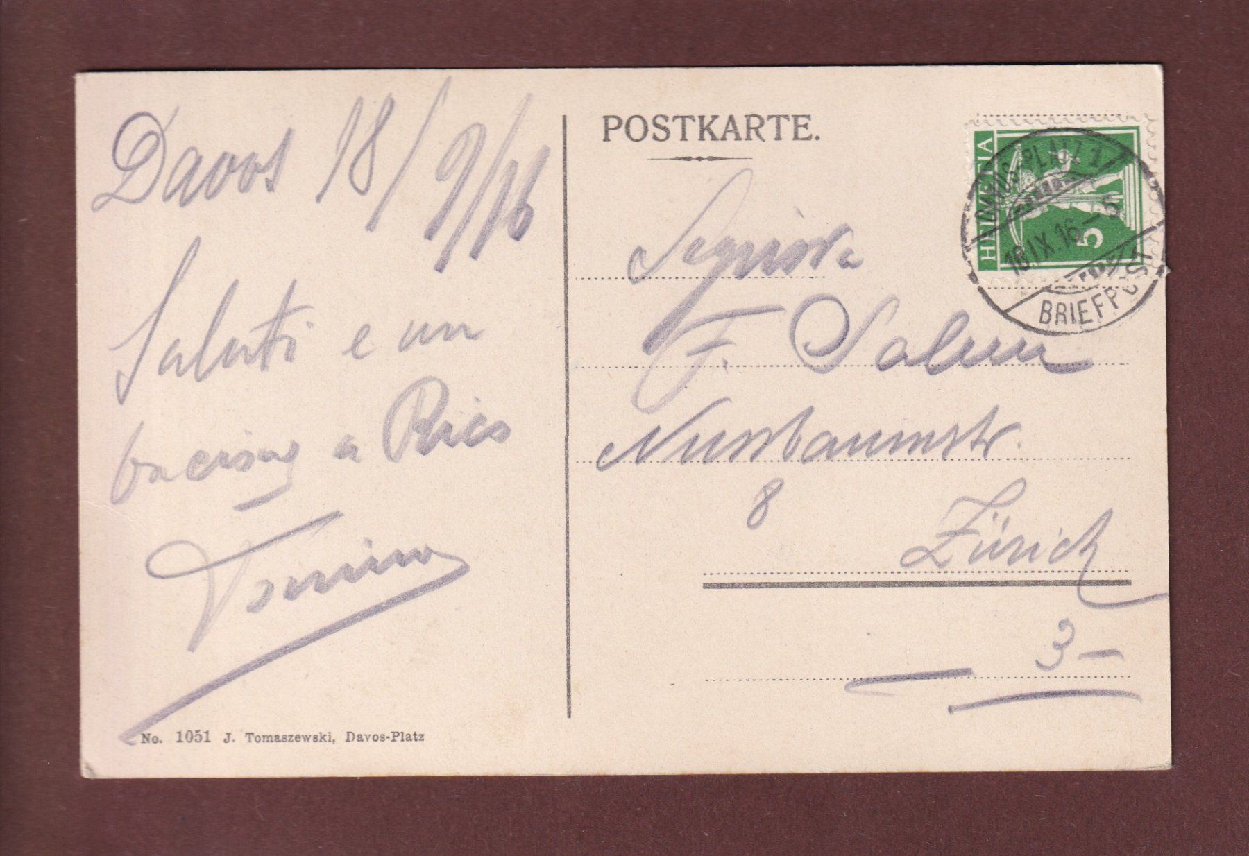 Cartoline postali: DAVOS - Drahtseilbahn - 1916 – Usato da Pully venduto da nicecards 1