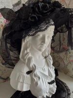Black Gothic Lolita Hat With Lace & Rose Detail New