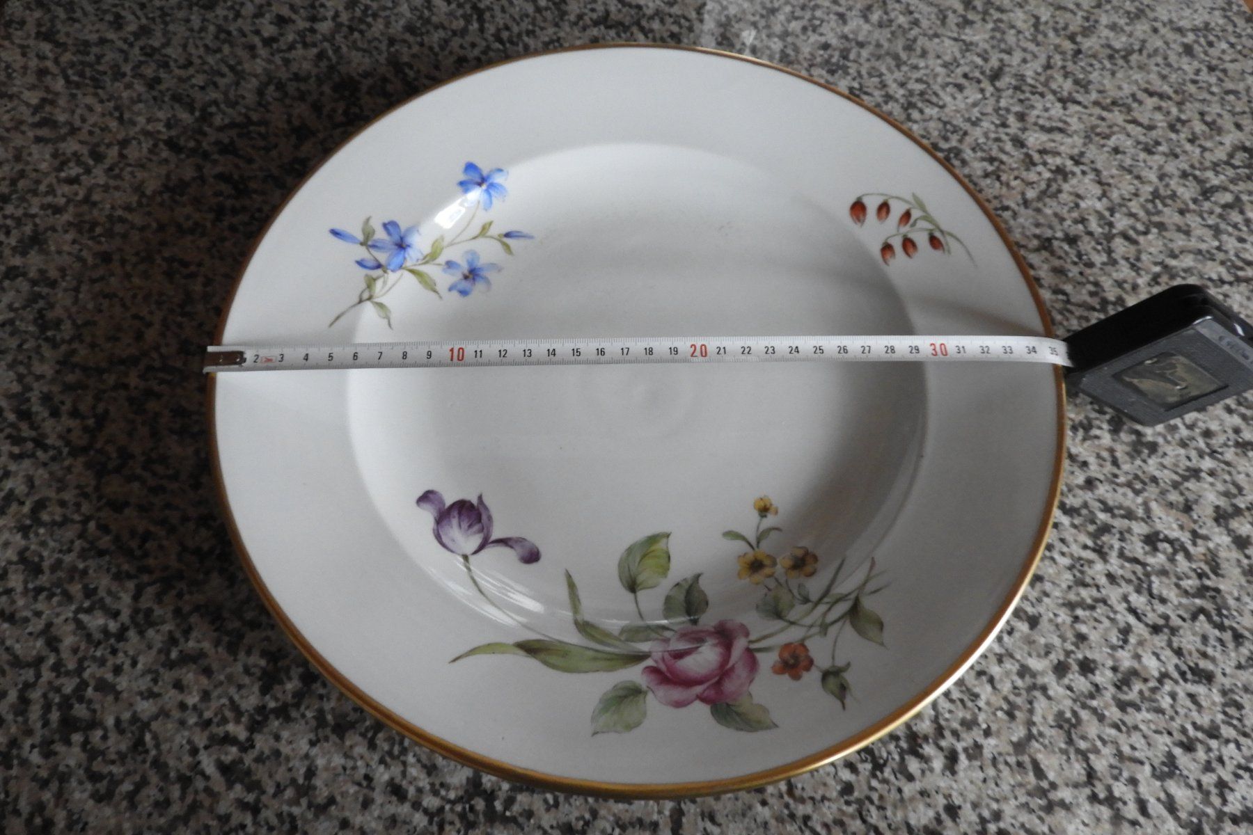 Piatti: FRUCHTTELLER 35 cm  ECHT GOLDRAND HANDBEMALT 1960 – Usato da Ettingen venduto da troll-mutter