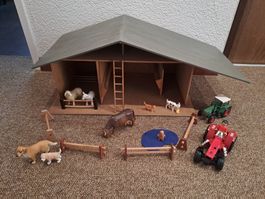 Holzspielzeug Bauernhof mit Tieren und Traktoren, Top!