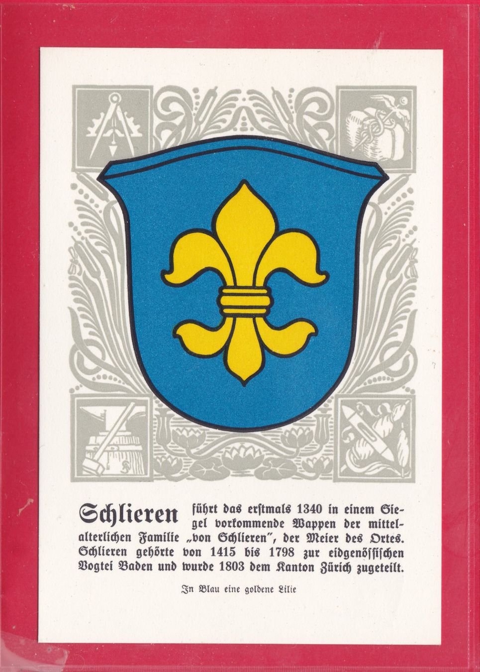 Cartoline postali: ZÜRCHER GEMEINDEWAPPEN, SCHLIEREN – Usato da Oberrieden venduto da Gebirgsstelze