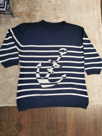 Marine-Look Pullover mit Anker Gr. M/L blau/weiss gestreift