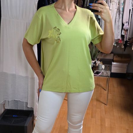 Frisches grünes T-Shirt mit Pailletten, XL