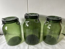 3er Set alte Einmachgläser Bügelgläser Bulach Universal.