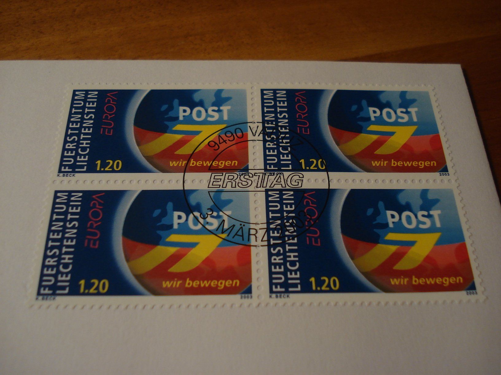 Alle Briefmarken: Liechtenstein 2003, Post FL, FDC Einzel + 4erblock – Gebraucht aus Niederwil AG von morostahu