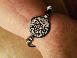 Armband Leopard silberfarben schwarz Strass