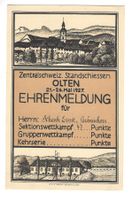 Ehrenmeldung Zentralschweiz. Standschiessen Olten 1927