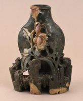 Antike Steatit Stein Vase mit Päonie, China um 1920