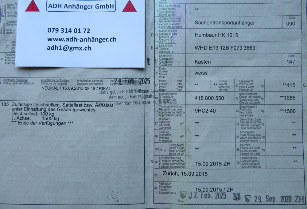 Sachentransportanhänger Humbaur HK 1015 Kasten ab MFK 10