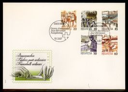 1987, FDC, Postbeförderung (Nr. 733, 735, 737, 738, 739)