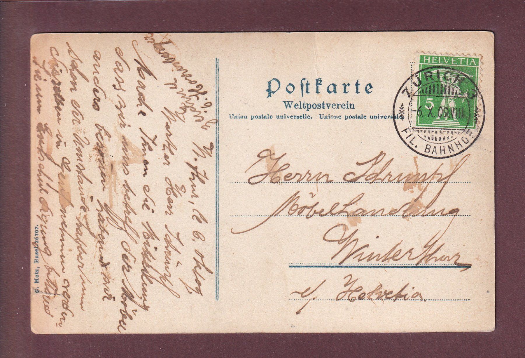 Ansichtskarten: WINTERTHUR - Aussichtsturm - 1909 glatt – Gebraucht aus Pully von nicecards 1