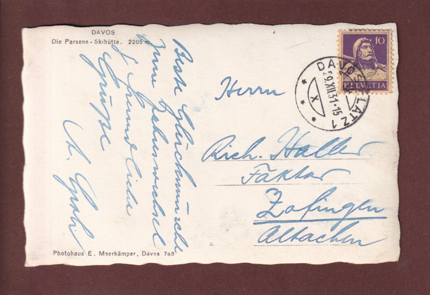 Cartoline postali: DAVOS - Parsenn-Skihütte - 1931 – Usato da Pully venduto da nicecards 1