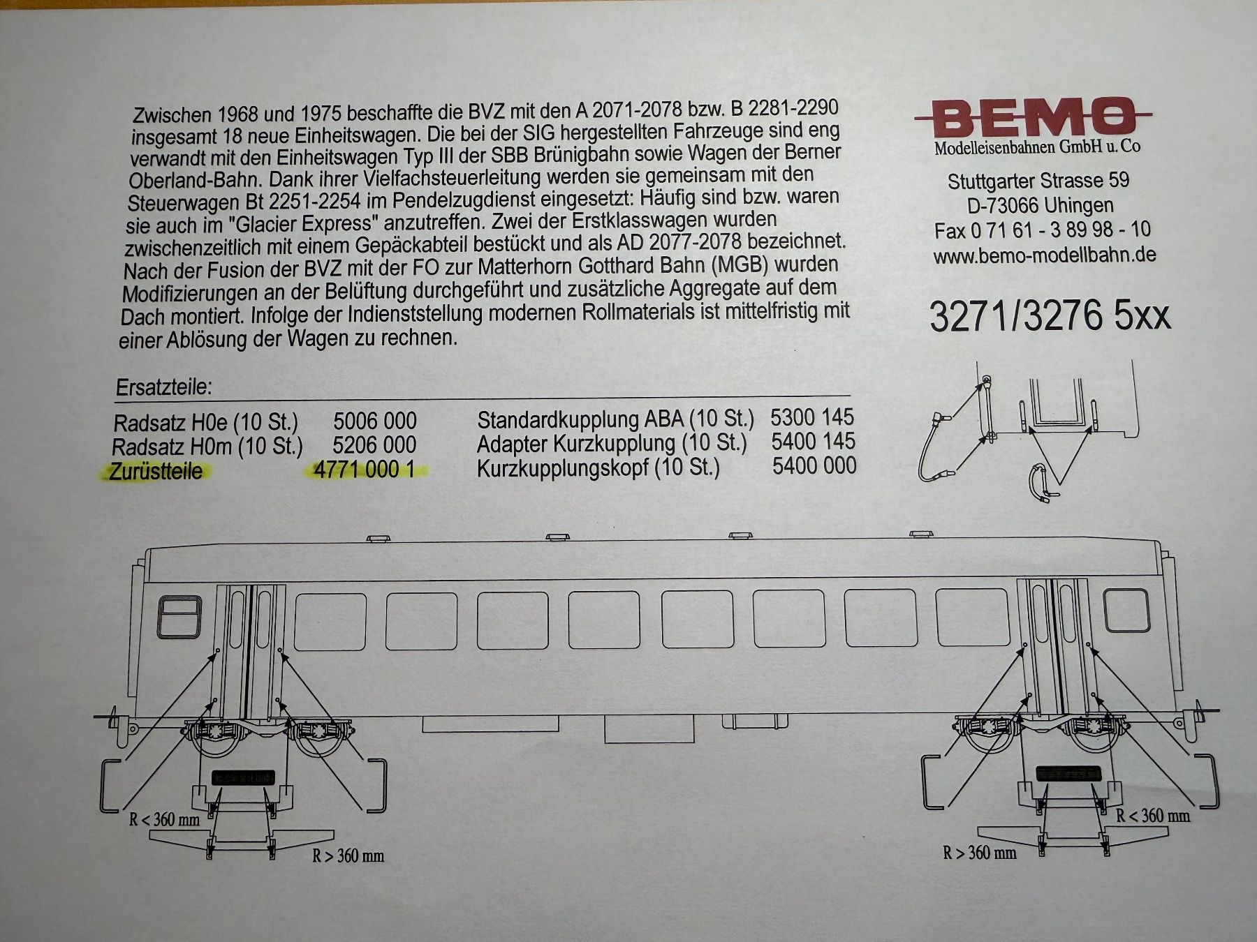 Bemo Modelleisenbahnen: Bemo BVZ EW Wagen Set. 2 Wagen mit Jubi Logo. – Gebraucht aus Grüsch von ro77bert 4