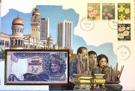 1990 Malaysia Banknoten Brief mit Blumen Satz