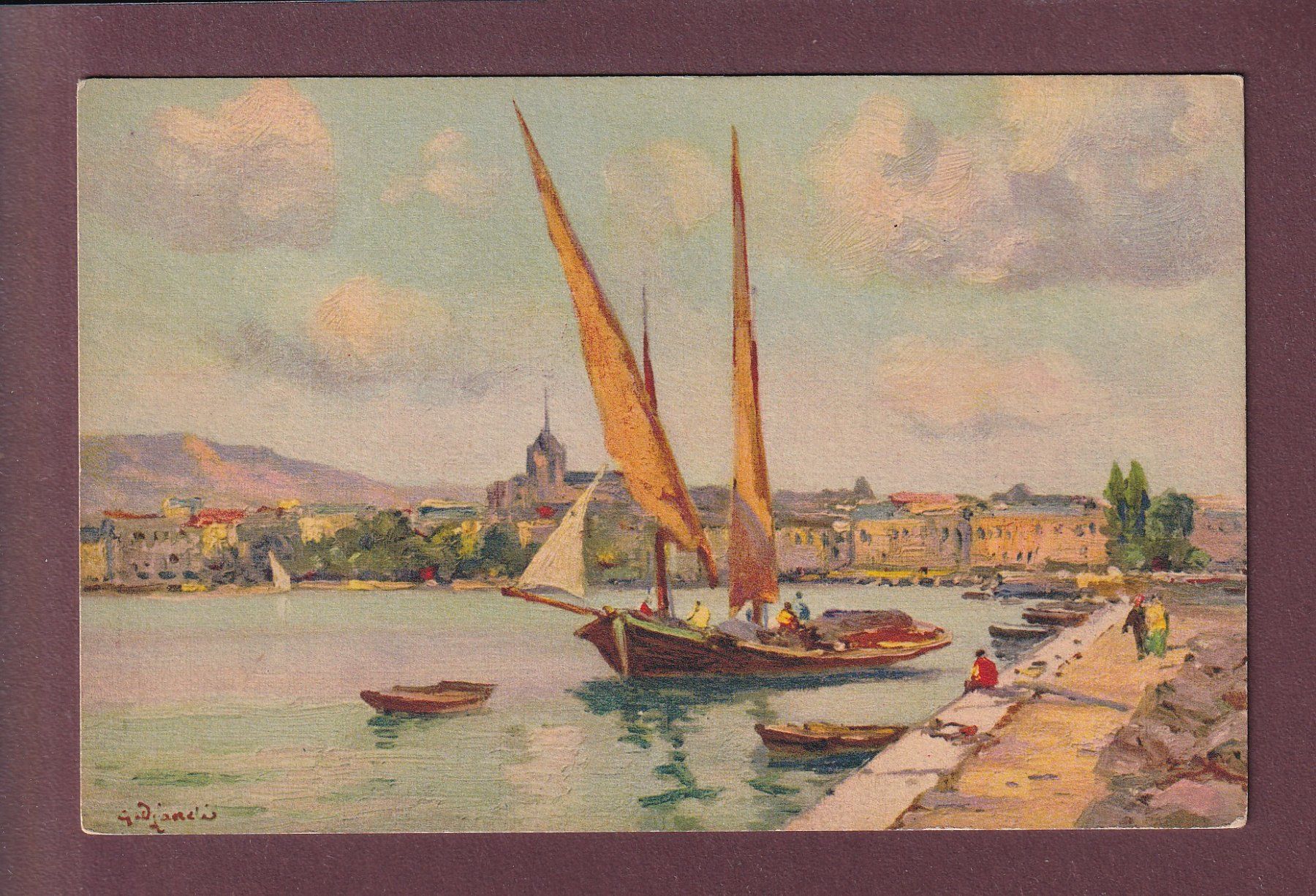 Cartoline postali: BARQUE cochère à GENEVE par Djaneli – Usato da Pully venduto da nicecards